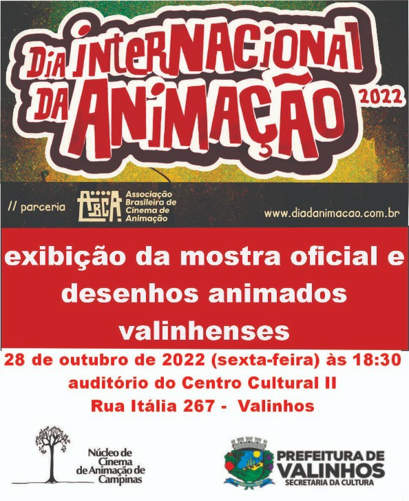 Valinhos participa do Dia Internacional da Animação com mostras gratuitas no dia 28 de outubro