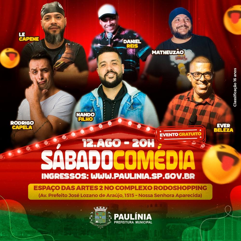 Com entrada gratuita, Paulínia realiza o Sábado Comédia com humoristas consagrados pelo público
