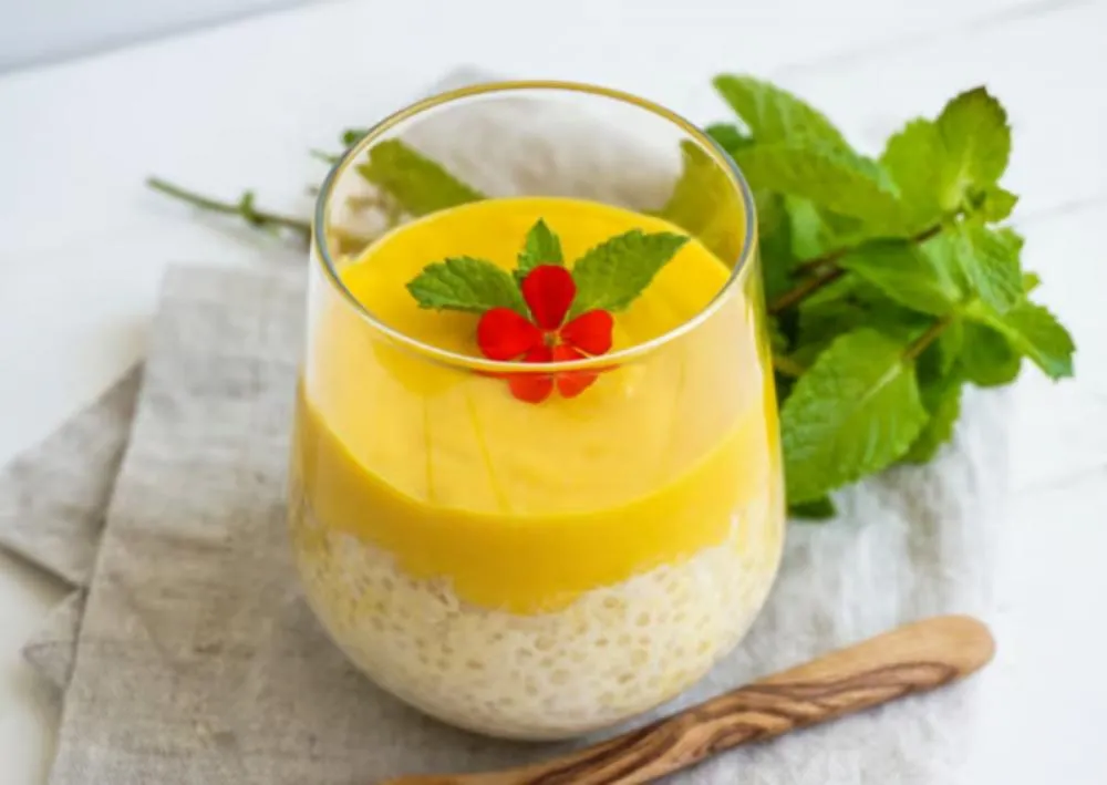 Sagu de coco com frozen de manga: uma sobremesa simples e refrescante para o Dia das Mães