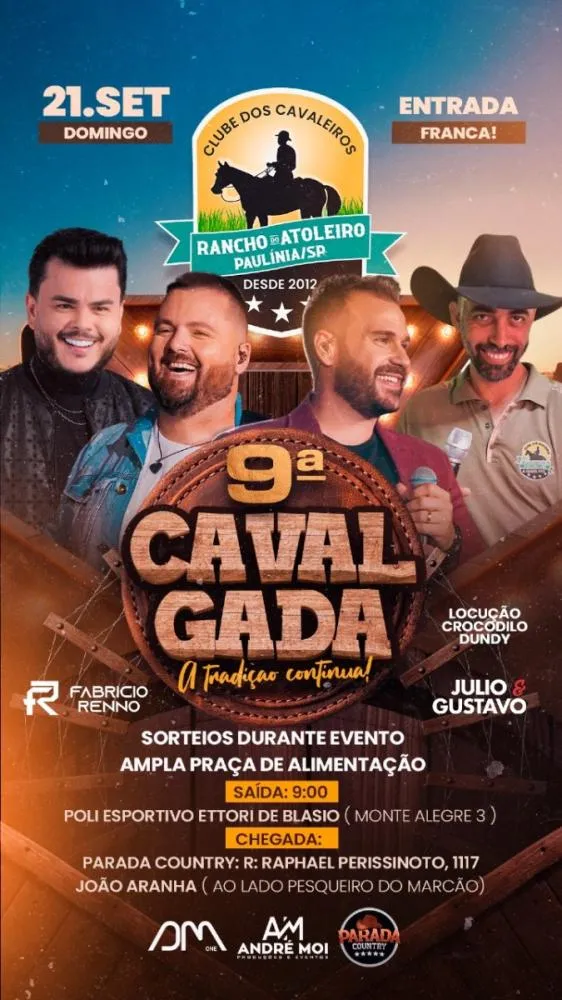 Paulínia terá cavalgada do Rancho do Atoleiro no dia 21 de setembro