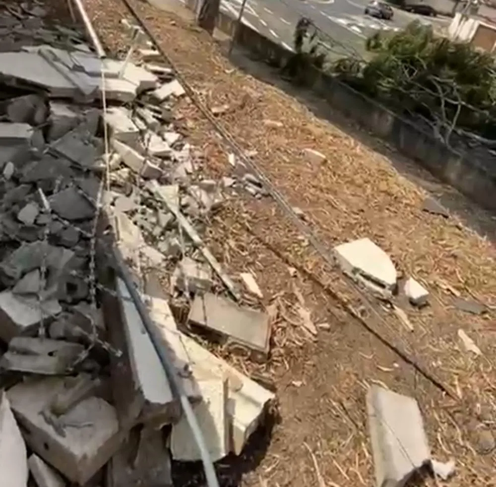 Ventania derruba árvore sobre muro de condomínio em Campinas