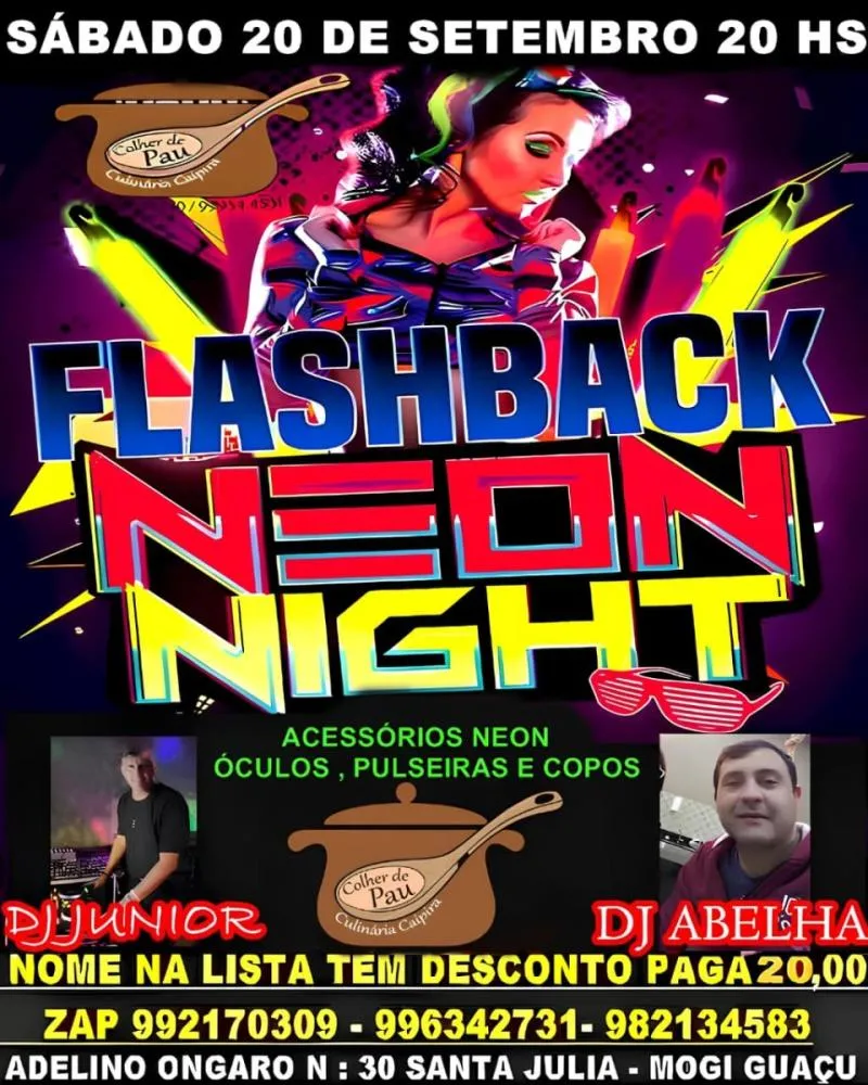 Flashback 'Neon Night' agita o Colher de Pau de Mogi Guaçu com os DJs Abelha e Junior