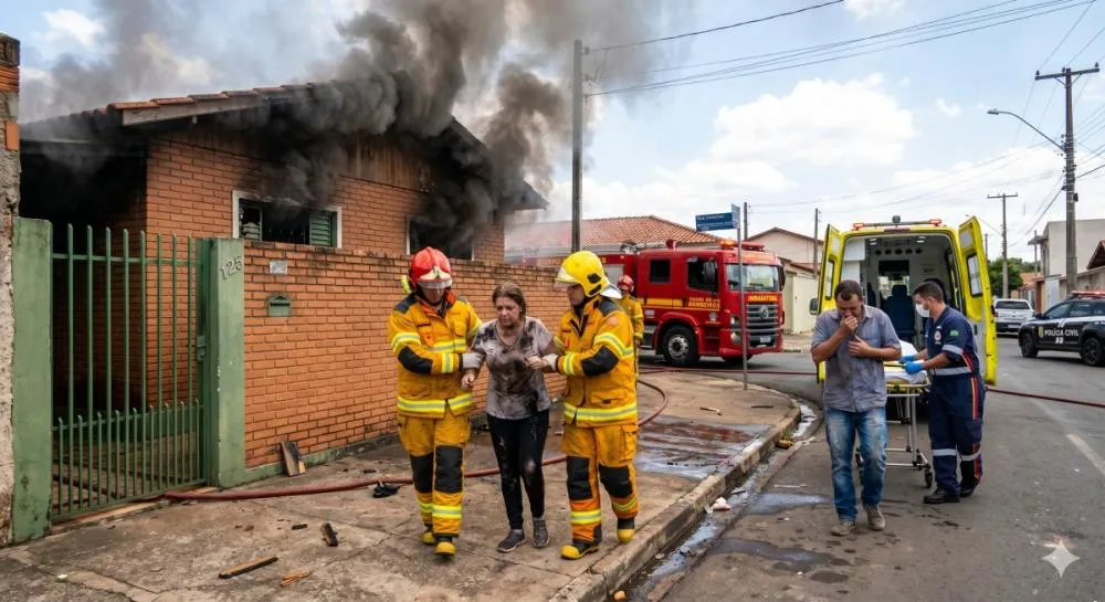 Incêndio em residência no Jardim Morada do Sol deixa dois feridos em Indaiatuba