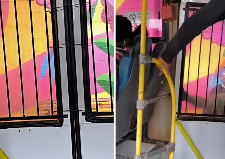 Porta de ônibus se solta em Campinas e é amarrada com arame para concluir viagem