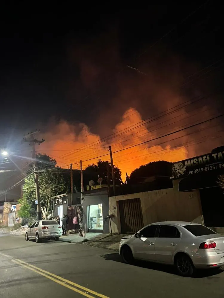 Incêndio de grandes proporções atinge área de mata em Hortolândia