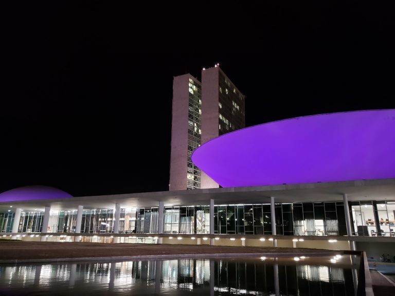 Congresso ganha iluminação roxa pelo Dia Nacional da Adoção